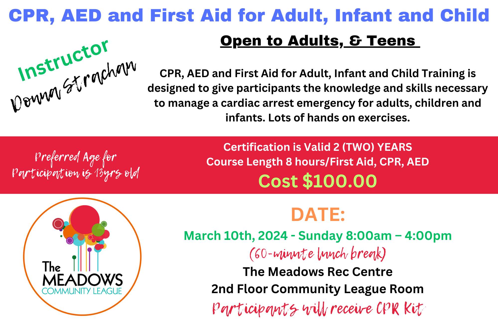 Information on the First Aid Class March 10